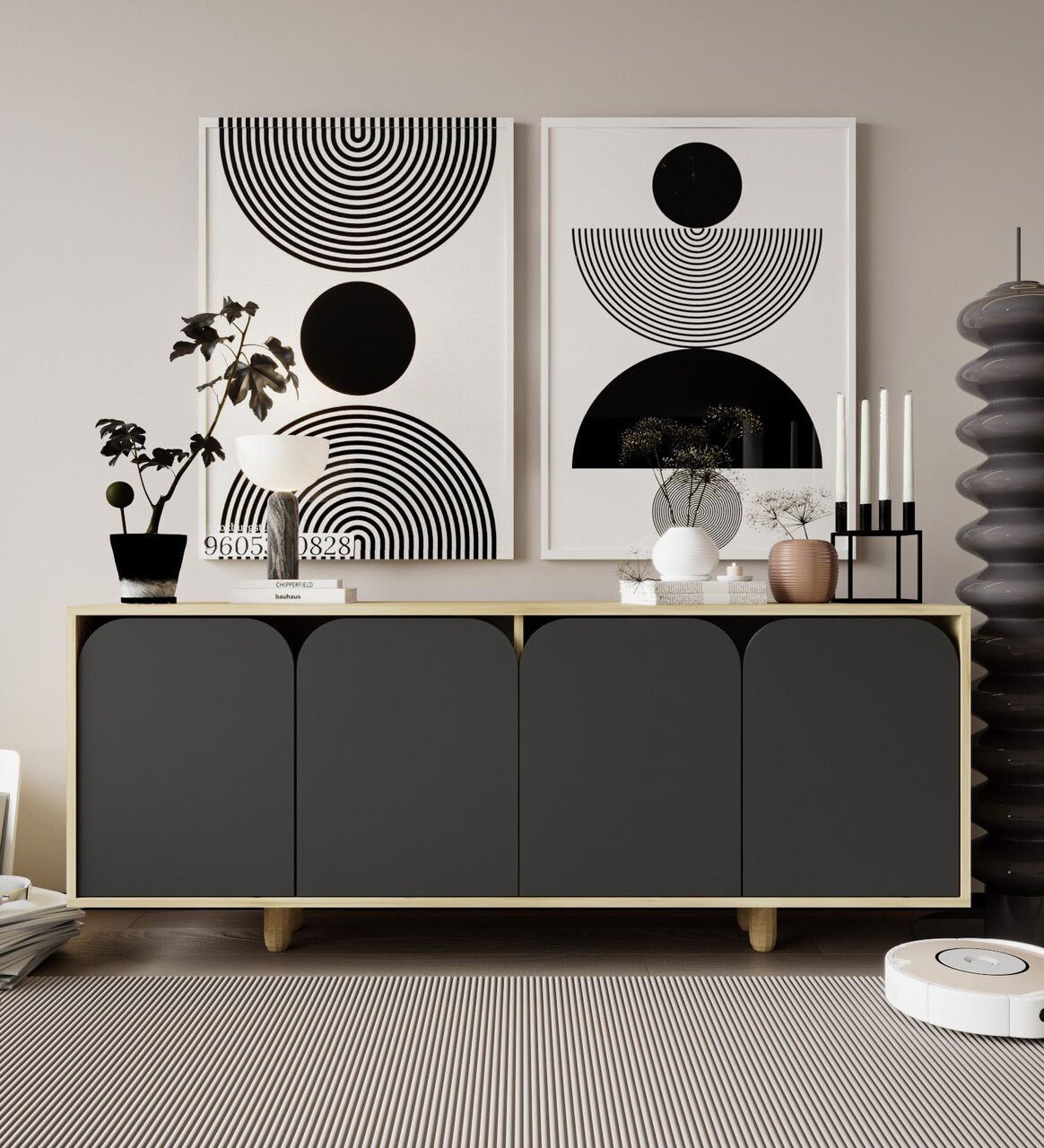 Consola, Hanah Home, Lazio Bohem 180, 180x75x45 cm, PAL, Stejar safir / Antracit - imagine 5